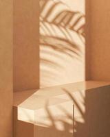 Abstract background for product presentation, Sunlight and shade of tropical plants on beige cement platform. 3d rendering photo