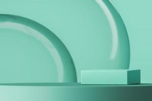 Green box on platform on abstract shiny background, abstract background for product or branding. 3d rendering photo