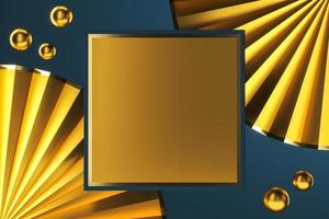 Copy space on gold square area, gold folding Fans and balls on background, abstract background for text or presentation. 3d rendering photo