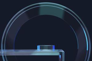 Glass platform on dark blue background, Background for product presentation. 3d rendering photo