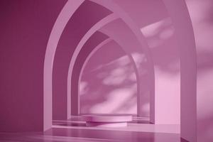 Pink platform on abstract arch background, mockup scene for product presentation, 3d rendering photo