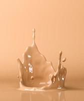 Beige liquid splash in beige scene, abstract mockup background for presentation. 3d rendering photo