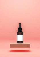 The serum bottle on floating platform on pink backdrop, Minimalist background for cosmetic presentation. 3d rendering photo