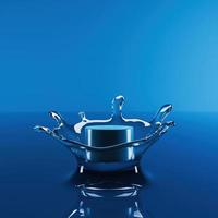 Blue cylindrical platform in clear water spread on blue background. 3d rendering photo