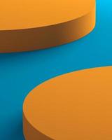 Two yellow cylinders Arrange a curve on the blue background, abstract background for banner or cover. photo