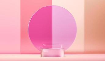 Abstract background for product presentation or branding, Clear glass platform on abstract pink background. 3d rendering photo