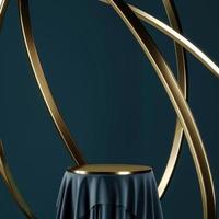 Blue podium and gold top table, floating golden ring. abstract background for product presentation or ads. 3d rendering photo