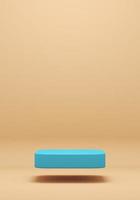 The blue platform floating on beige backdrop, Minimalist background for product presentation. 3d rendering photo