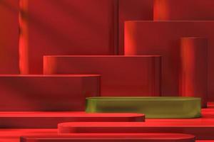 Gold step pasted in the middle of the red steak. minimal mockup gold podium and red background step for product presentation photo