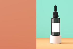 Minimalist mockup background for cosmetic presentation, The serum bottles on cylindrical platform in pastel color scene. 3d rendering photo