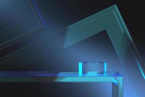 Glass platform on gradient blue background, Background for product presentation. 3d rendering photo