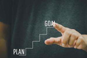 Hand pointing Planning for Success Goals concepts with text on ladder.Business concept photo