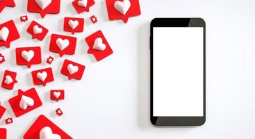 Mobile phone mockup blank screen with many social media like notifications. 3D render photo
