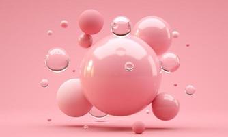 3D Illustration. Shiny balls with different size on pink color background. Abstract background concept. photo