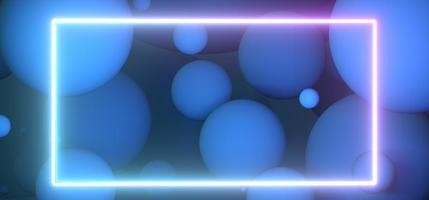 Particles floating in blue studio. Light neon frame. empty space for design. 3D rendering. photo
