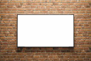 3D render. Mockup of a vertical blank advertising poster or screen on bricks wall. Easy to edit photo