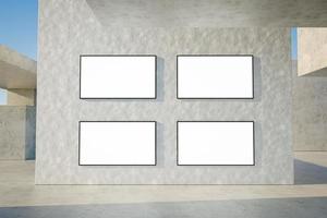 3d illustration. Mockup of a set of four blank advertising posters or screens at outdoor photo