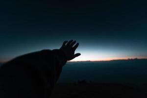 the morning before sunrise on the mountain,early morning blue hour photo