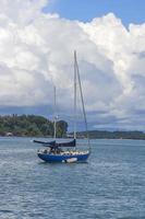 A blue fancy yacht at the sea photo