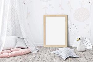 Boho style frame mockup in nursery photo