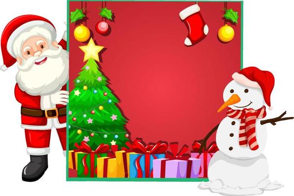 Empty board with Santa Claus and snowman