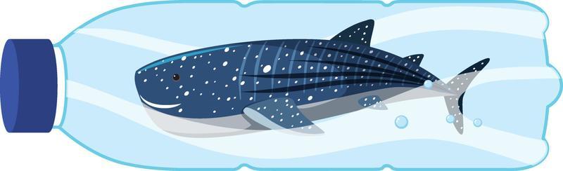 Save planet concept with blue whale in plastic bottle