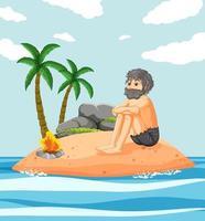 A man on deserted island isolated vector