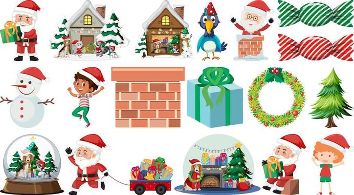 Isolated Christmas Objects And Elements Set