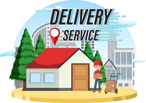 Delivery Service with courier delivering packages