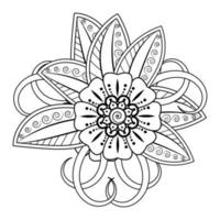 flor mehndi para henna, mehndi, tatuaje, decoración. adorno decorativo en estilo étnico oriental, adorno de doodle, dibujo a mano de contorno. página de libro para colorear. vector