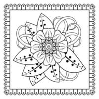 flor mehndi para henna, mehndi, tatuaje, decoración. adorno decorativo en estilo étnico oriental, adorno de doodle, dibujo a mano de contorno. página de libro para colorear. vector