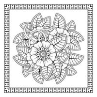 flor mehndi para henna, mehndi, tatuaje, decoración. adorno decorativo en estilo étnico oriental, adorno de doodle, dibujo a mano de contorno. página de libro para colorear. vector