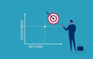 el gráfico de retorno de la inversión, el objetivo de crecimiento empresarial y el gráfico de flechas aumentan hacia el éxito vector