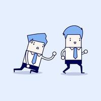 Businessman walks away from coworker crawling on the floor and calling out for help. Cartoon character thin line style vector. vector