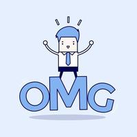 Businessman surprise stand on oh my god word. Cartoon character thin line style vector. vector