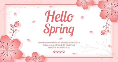 primavera con flores de sakura en flor plantilla de publicación ilustración plana editable de fondo cuadrado para redes sociales o tarjeta de felicitación vector