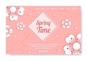 Spring with Blossom Sakura Flowers Landing Page Template Flat Illustration Editable of Square Background for Social Media or Greeting Card vector