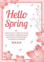 Spring with Blossom Sakura Flowers Flyer Template Flat Illustration Editable of Square Background for Social Media or Greeting Card vector