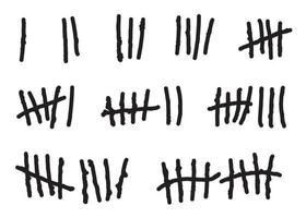 Tally marks, counting signs on white background. Prison wall sticks lines counter. Vector illustration.