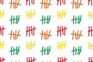 Seamless pattern Tally marks, colorful counting signs on white background. Prison wall sticks lines counter. Vector illustration.