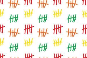 Seamless pattern Tally marks, colorful counting signs on white background. Prison wall sticks lines counter. Vector illustration.