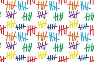 Seamless pattern Tally marks, colorful counting signs on white background. Prison wall sticks lines counter. Vector illustration.