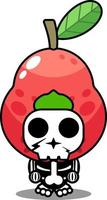 personaje de dibujos animados personaje mascota disfraz cráneo humano linda guayaba fruta vector