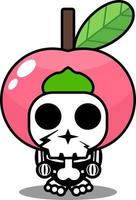 lindo melocotón fruta cráneo humano mascota disfraz personaje dibujos animados vector