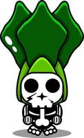 personaje de dibujos animados de vector traje de mascota cráneo humano vegetal lechuga linda