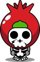 personaje de dibujos animados de vector traje de mascota cráneo humano linda fruta de granada
