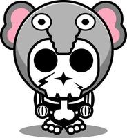 personaje de dibujos animados de vector traje de mascota cráneo de animal humano elefante lindo