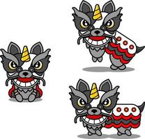 vector de personaje de dibujos animados de mascota animal de gato con paquete de conjunto de cabeza de danza de león