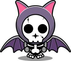 traje de mascota de personaje de dibujos animados de vector cráneo humano pájaro de murciélago lindo