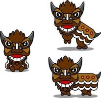 Chinese zodiac buffalo animal mascot cartoon vector with lion dance head set bundle